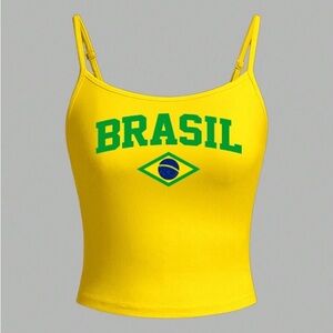 Shein Women’s Brazil Pattern Printed Yellow Casual Top